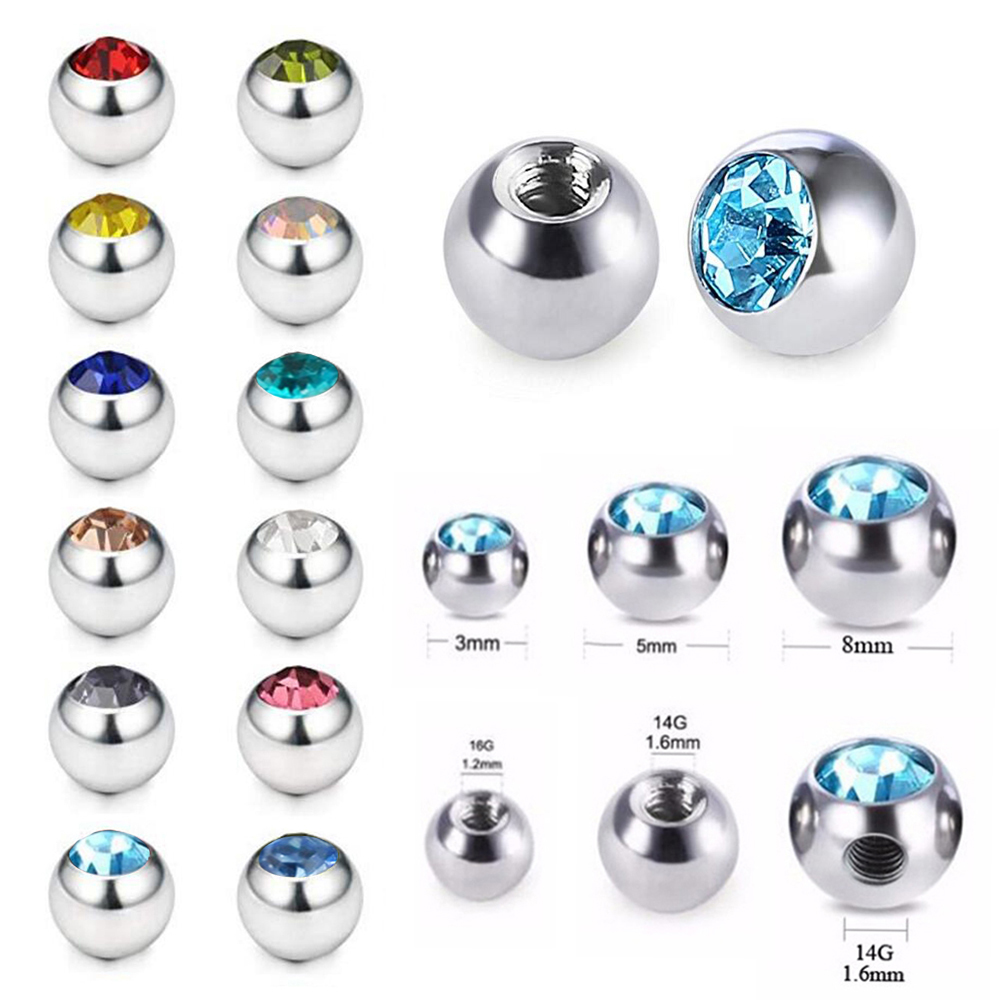 Body Jewelry Replacement Ball - Bộ 60 Inox CZ Pha Lê