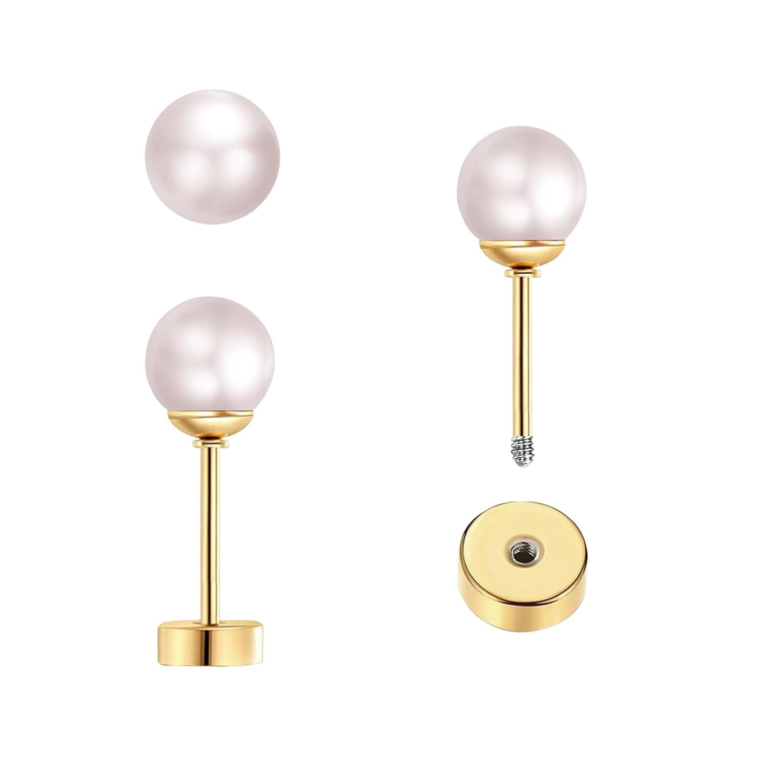 Body Jewelry Surgical Steel - 3 Pairs Tiny Pearl Stud Earrings