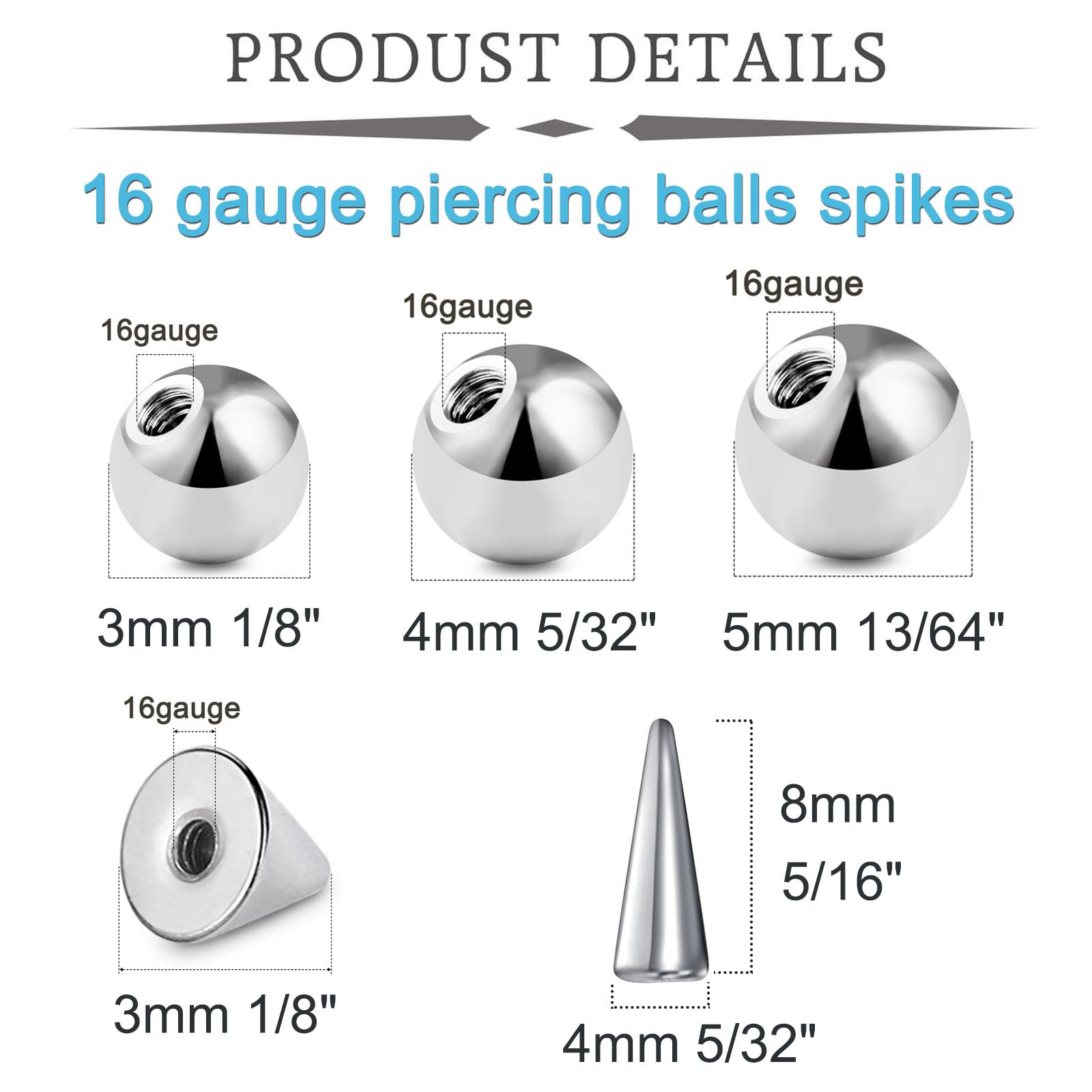 20pcs 16Gauge Stainless Steel  - đánh giá và giá Body Jewelry Replacement Ball